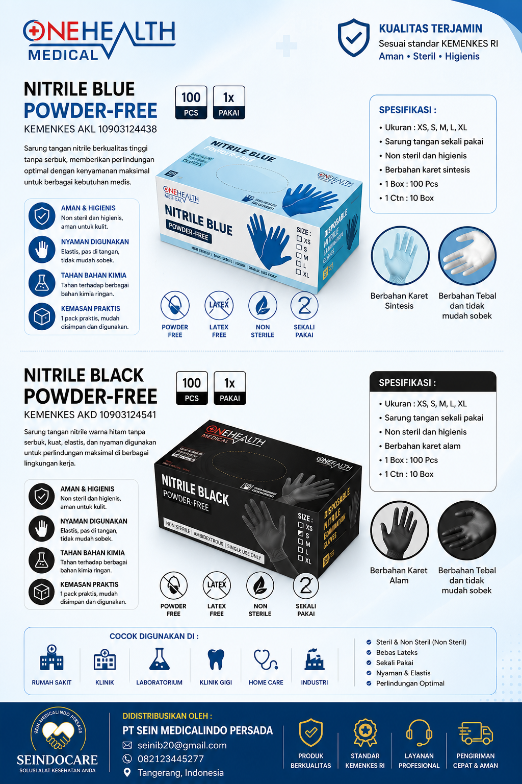 NITRILE POWDER FREE ONEHEALTH (BLUE)
