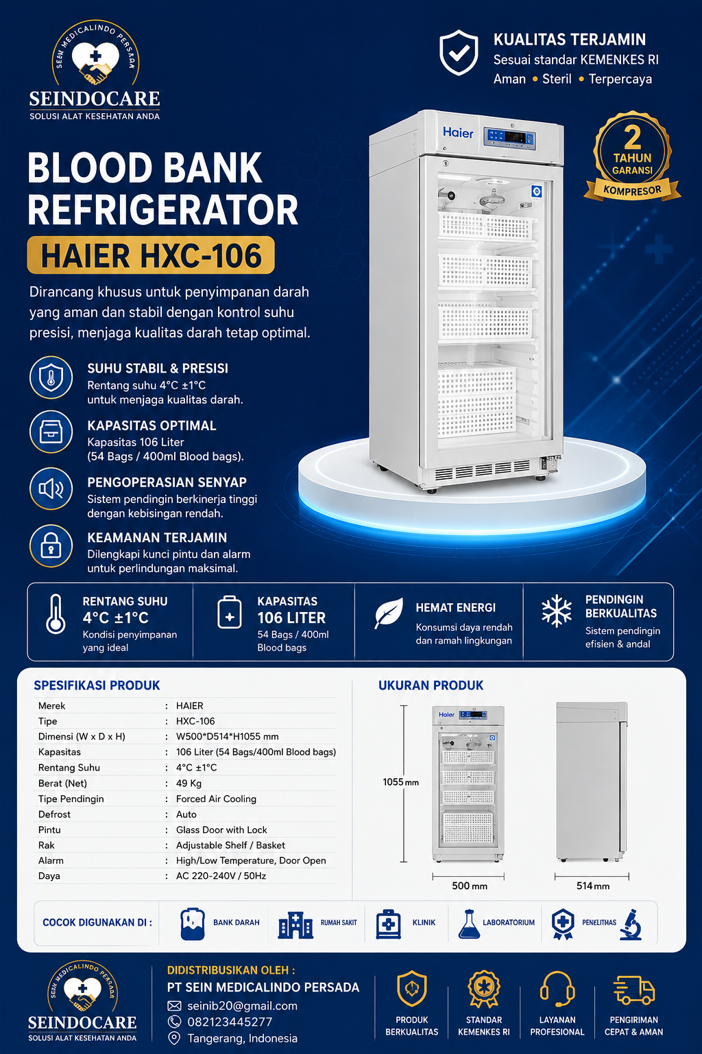 Blood Bank Refrigerator Haier Biomedical HXC-106